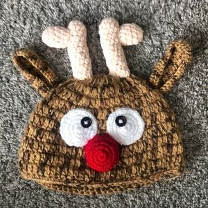 Reindeer hat for babies, handmade, crochet